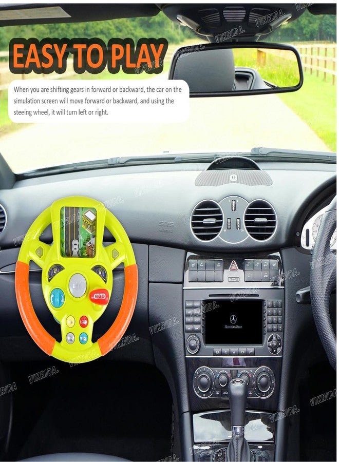 VikriDA Interactive Steering Wheel Driving Toy for Kids | 360° Rotating Car Simulator with Lights, Music & Sound Effects - (Yellow) - Image 2